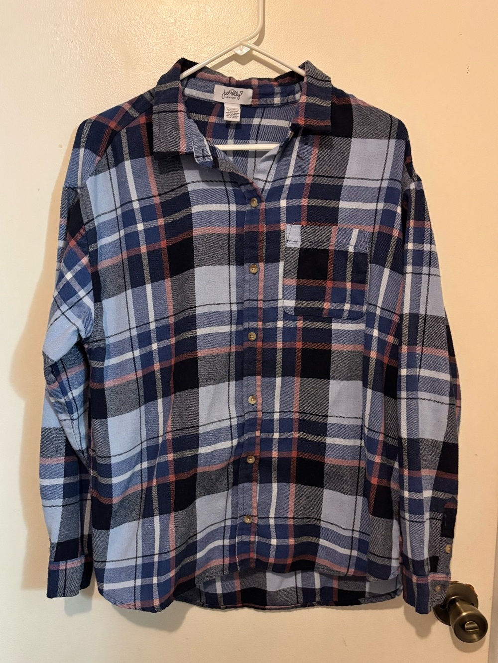 Blue Plaid Flannel Button-Up Shirt -